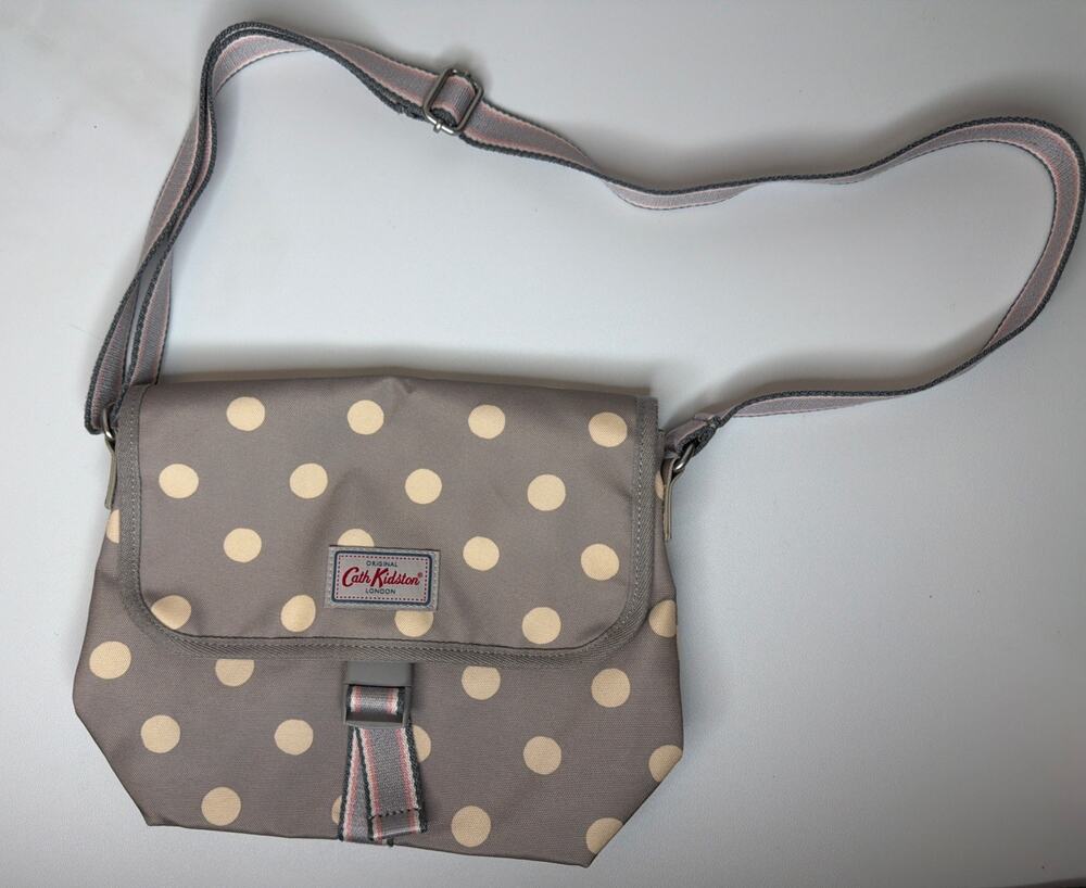 Cath Kidston London Gray White Polkda Dot Crossbody Messenger Handbag Cotton